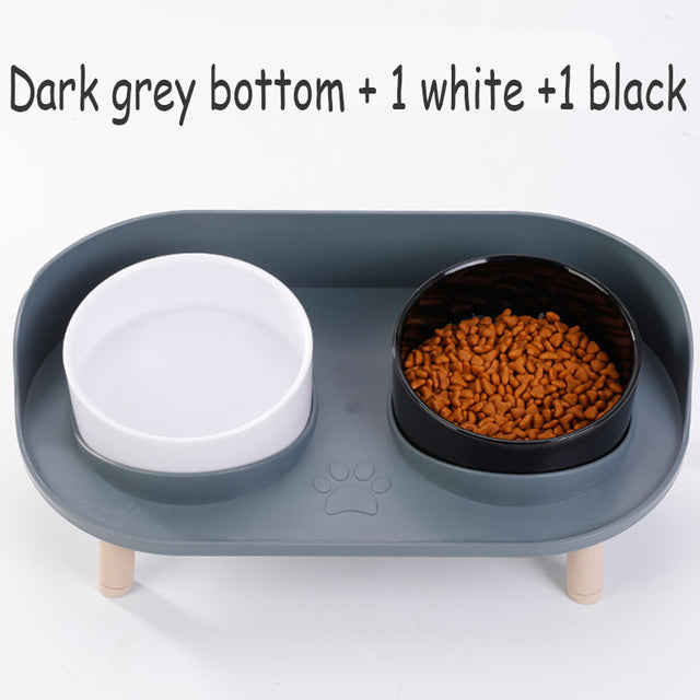 Adjustable Dog Double Bowls with Spill-Guard Base gray-1w-1b by HitMyNeed