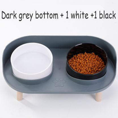 Adjustable Dog Double Bowls with Spill-Guard Base gray-1w-1b by HitMyNeed