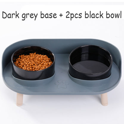 Adjustable Dog Double Bowls with Spill-Guard Base gray-2b by HitMyNeed
