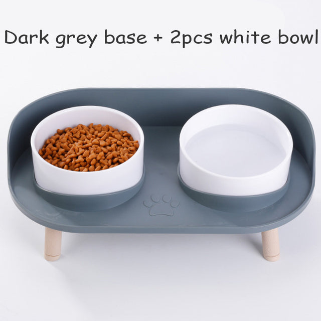 Adjustable Dog Double Bowls with Spill-Guard Base gray-2w by HitMyNeed