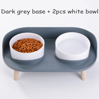 Adjustable Dog Double Bowls with Spill-Guard Base gray-2w by HitMyNeed