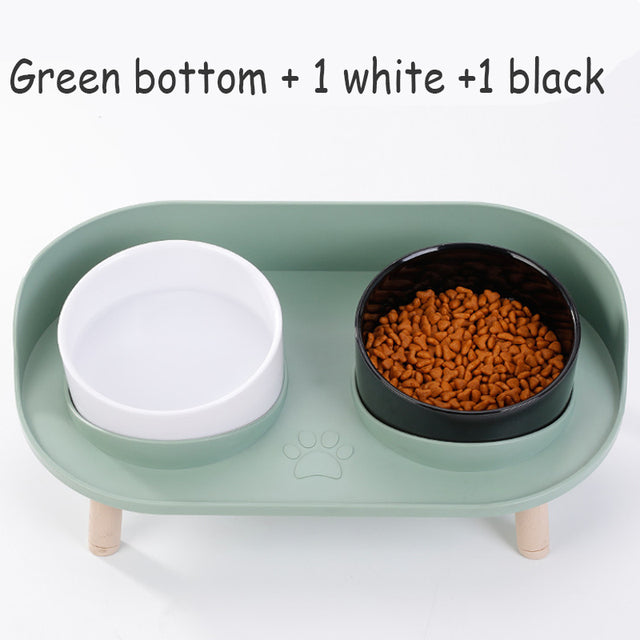 Adjustable Dog Double Bowls with Spill-Guard Base green-1w-1b by HitMyNeed