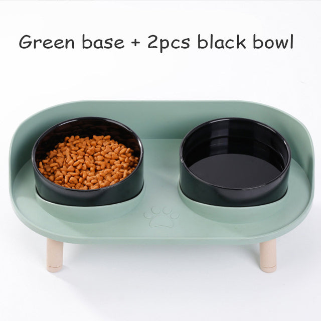 Adjustable Dog Double Bowls with Spill-Guard Base green-2b by HitMyNeed