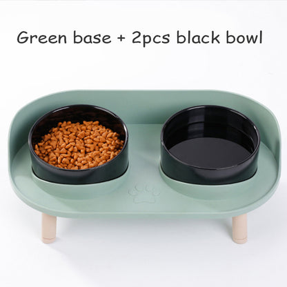 Adjustable Dog Double Bowls with Spill-Guard Base green-2b by HitMyNeed