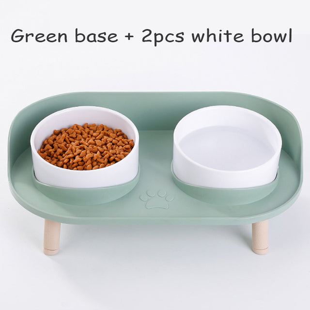 Adjustable Dog Double Bowls with Spill-Guard Base green-2w by HitMyNeed