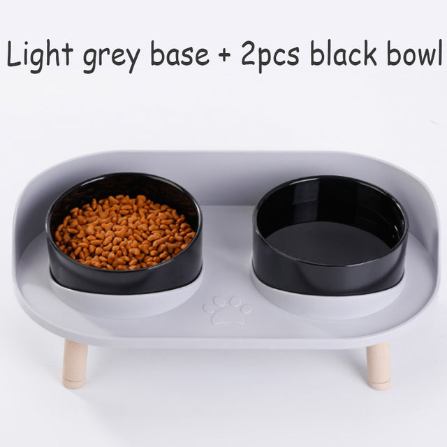 Adjustable Dog Double Bowls with Spill-Guard Base light-gray-2b by HitMyNeed