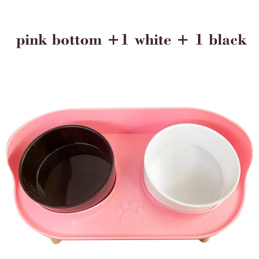 Adjustable Dog Double Bowls with Spill-Guard Base pink-1w-1b by HitMyNeed