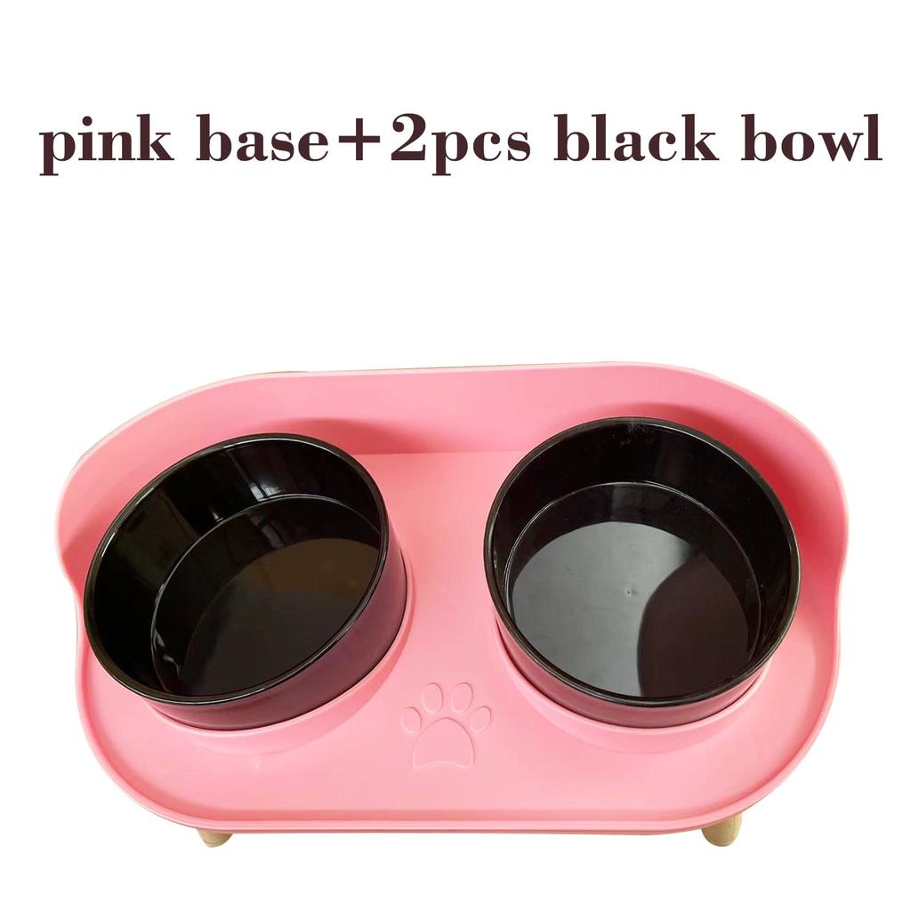 Adjustable Dog Double Bowls with Spill-Guard Base pink-2b by HitMyNeed