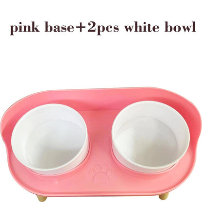 Adjustable Dog Double Bowls with Spill-Guard Base pink-2w by HitMyNeed