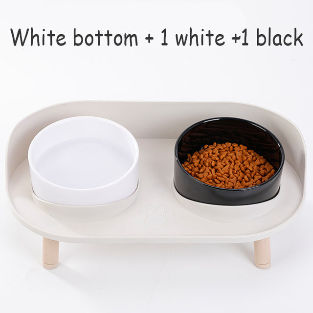 Adjustable Dog Double Bowls with Spill-Guard Base white-1w-1b by HitMyNeed