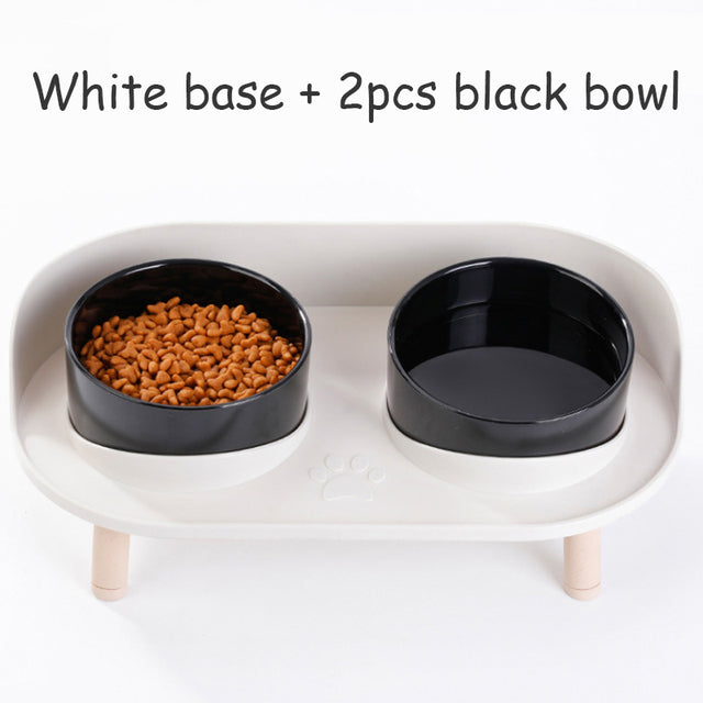 Adjustable Dog Double Bowls with Spill-Guard Base white-2b by HitMyNeed
