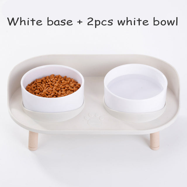 Adjustable Dog Double Bowls with Spill-Guard Base white-2w by HitMyNeed