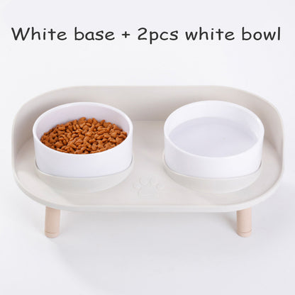 Adjustable Dog Double Bowls with Spill-Guard Base white-2w by HitMyNeed