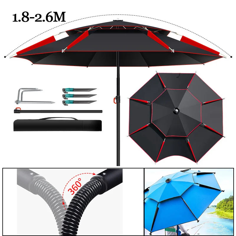 Adjustable Double-Layer Fishing Parasol 1.8-2.6m by HitMyNeed