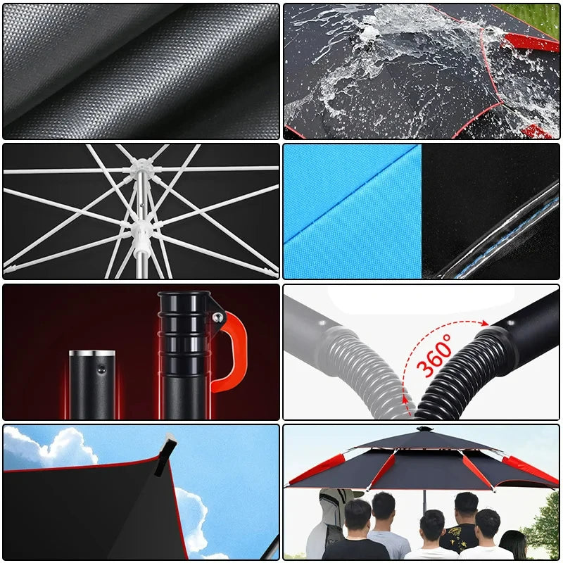Adjustable Double-Layer Fishing Parasol 1.8-2.6m by HitMyNeed