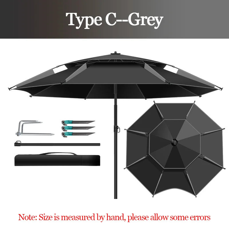 Adjustable Double-Layer Fishing Parasol 1.8-2.6m c-grey 2-6m by HitMyNeed