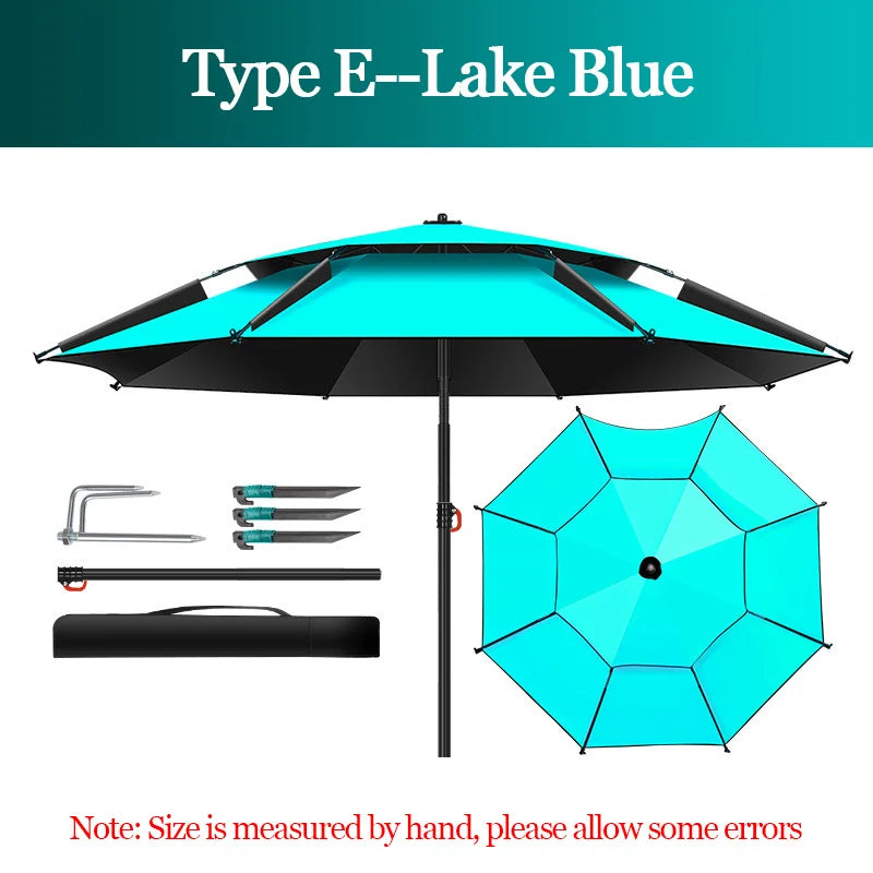 Adjustable Double-Layer Fishing Parasol 1.8-2.6m e-lake-blue 2-6m by HitMyNeed