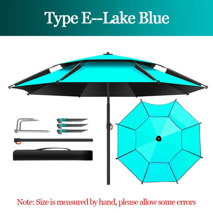 Adjustable Double-Layer Fishing Parasol 1.8-2.6m e-lake-blue 2-6m by HitMyNeed