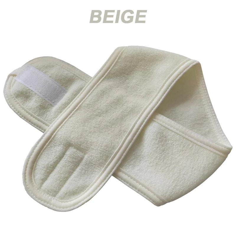 Adjustable Face Washing Headband with Magic Tape beige 1pc by HitMyNeed