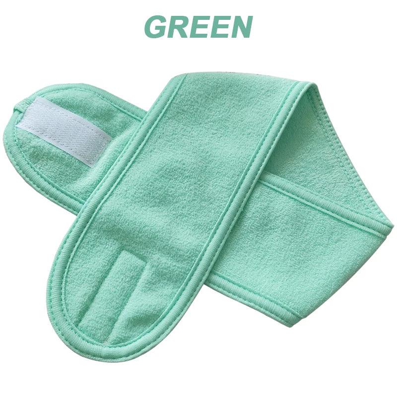 Adjustable Face Washing Headband with Magic Tape green 3pcs by HitMyNeed