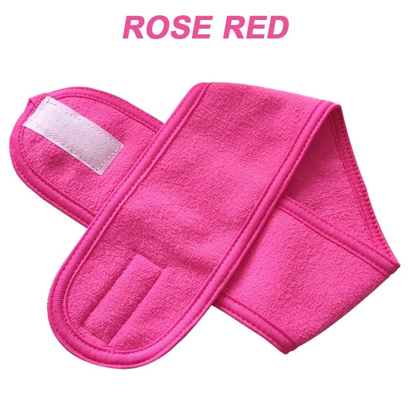 Adjustable Face Washing Headband with Magic Tape rose-red 3pcs by HitMyNeed