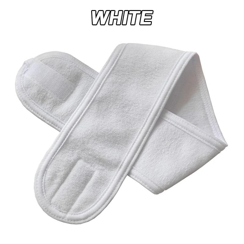 Adjustable Face Washing Headband with Magic Tape white 3pcs by HitMyNeed