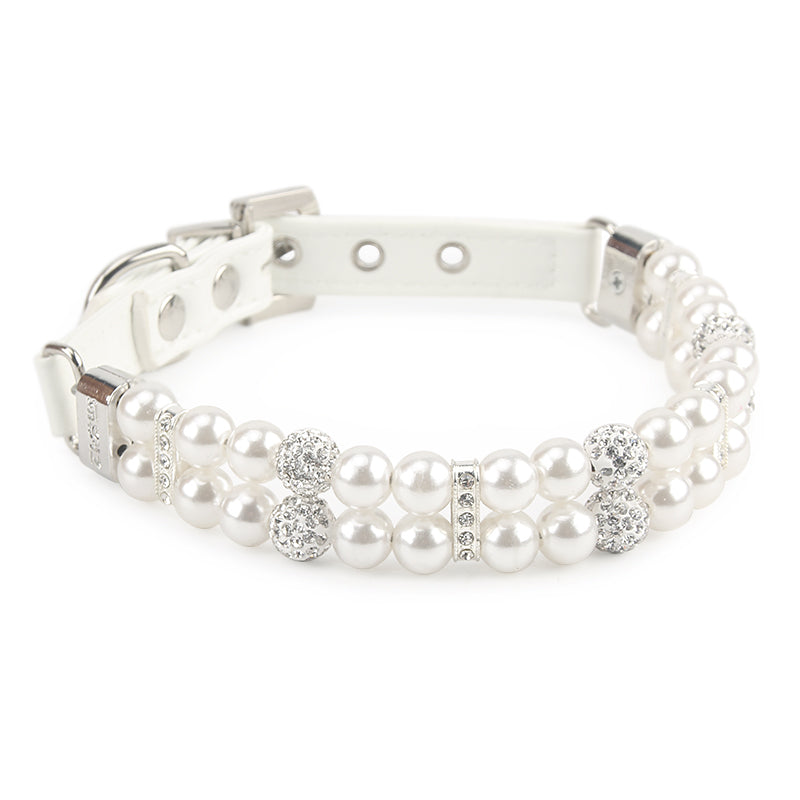 Adjustable Faux Pearl Dog Collar Necklace white l by HitMyNeed