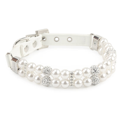 Adjustable Faux Pearl Dog Collar Necklace white l by HitMyNeed