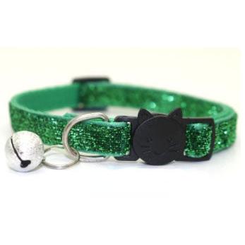 Adjustable Glitter Cat Collar with Bell green by HitMyNeed