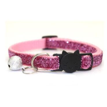 Adjustable Glitter Cat Collar with Bell pink by HitMyNeed