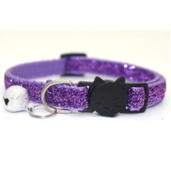 Adjustable Glitter Cat Collar with Bell purple by HitMyNeed