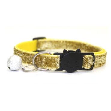 Adjustable Glitter Cat Collar with Bell yellow by HitMyNeed