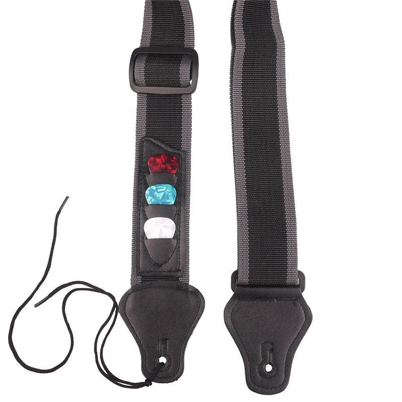 Adjustable Guitar Strap with Built-In Pick Holder by HitMyNeed