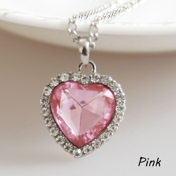 Adjustable Heart Crystal Pendant Necklace pk by HitMyNeed