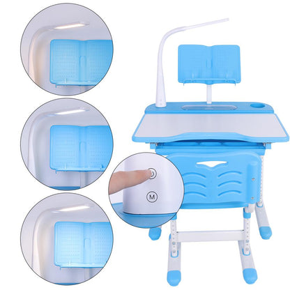 Adjustable Kids Study Table and Chair Set with Lamp by HitMyNeed