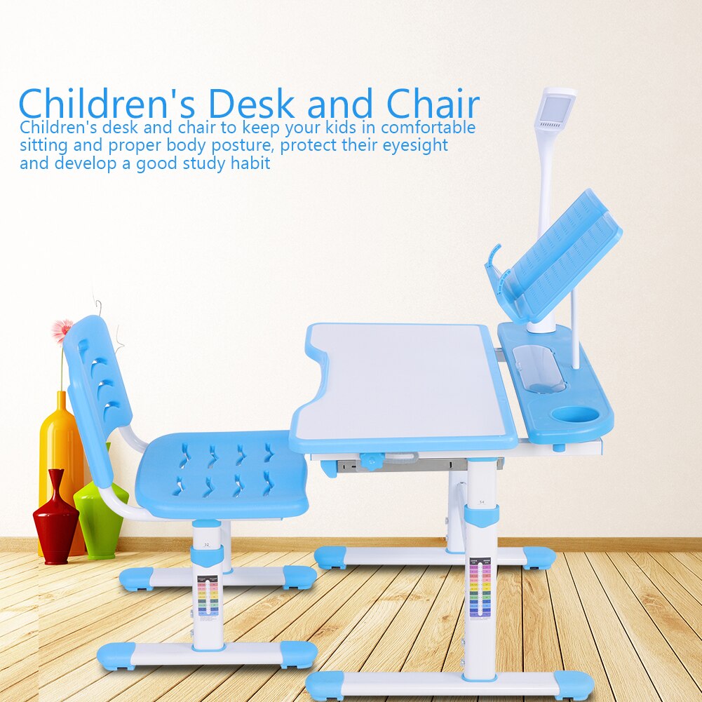Adjustable Kids Study Table and Chair Set with Lamp by HitMyNeed