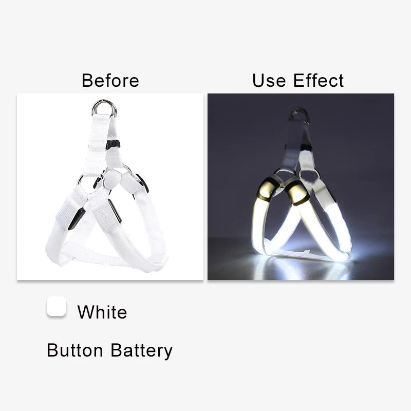 Adjustable LED No-Pull Dog Harness for Night Safety white s by HitMyNeed