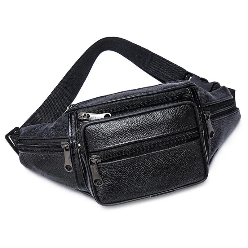 Adjustable Men's PU Leather Belt Bag black by HitMyNeed