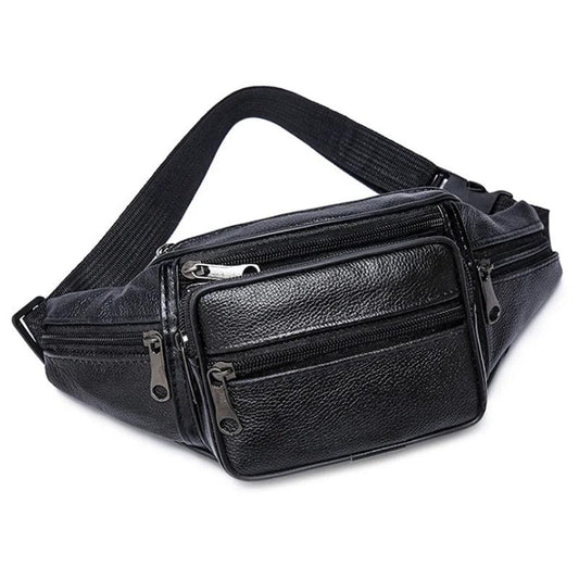 Adjustable Men's PU Leather Belt Bag black by HitMyNeed