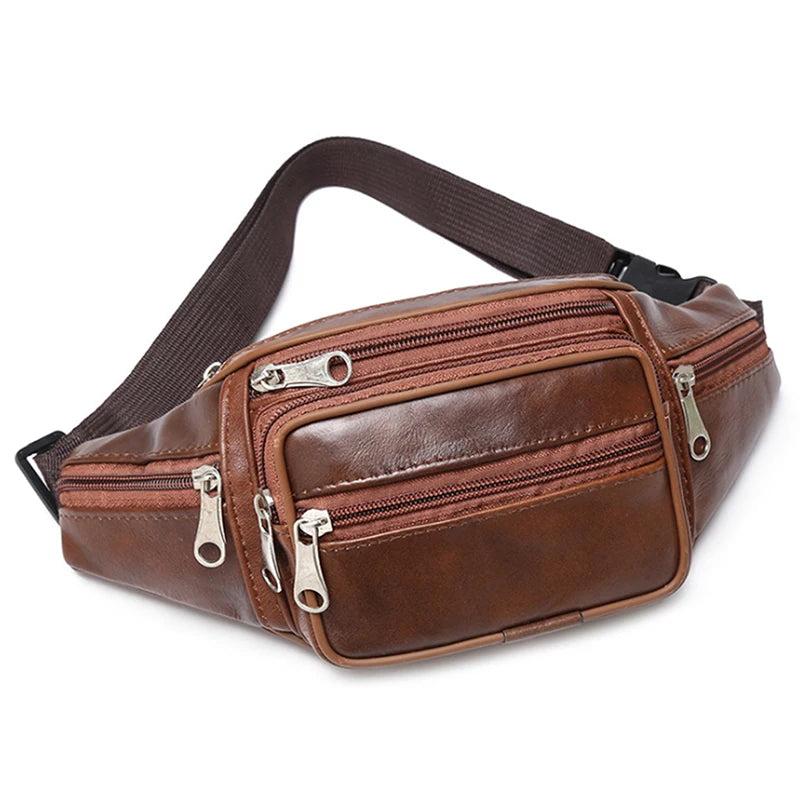 Adjustable Men's PU Leather Belt Bag brown by HitMyNeed