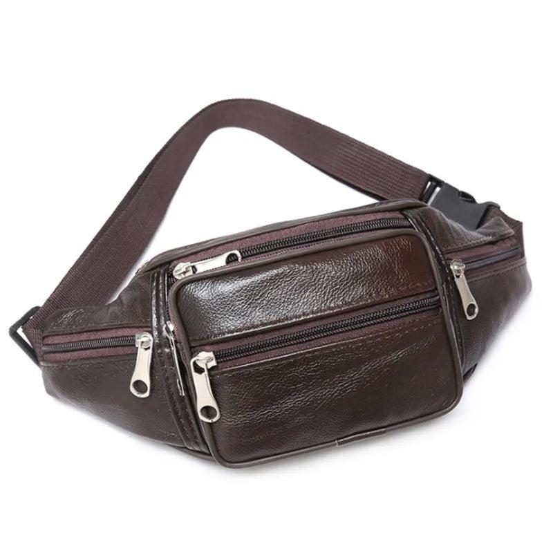 Adjustable Men's PU Leather Belt Bag coffee by HitMyNeed
