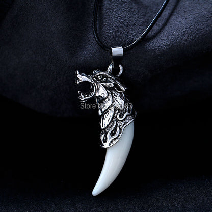 Adjustable Men's Wolf Tooth Pendant Necklace black by HitMyNeed