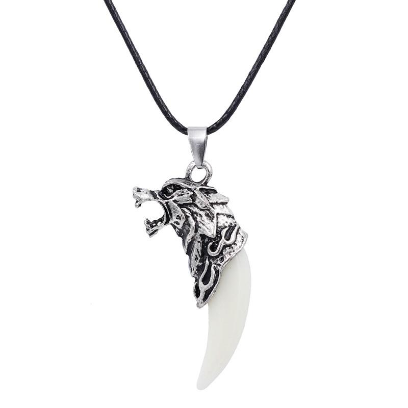 Adjustable Men's Wolf Tooth Pendant Necklace white by HitMyNeed