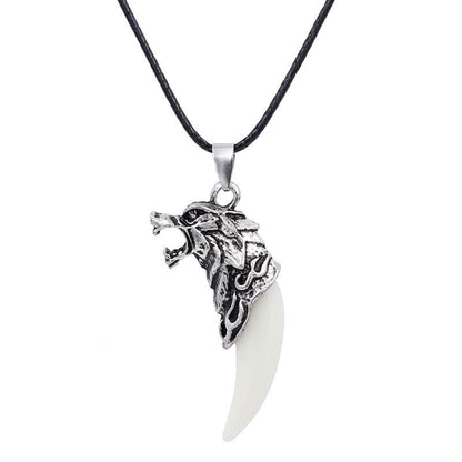 Adjustable Men's Wolf Tooth Pendant Necklace white by HitMyNeed