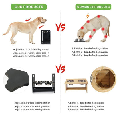 Adjustable Raised Dog Bowls with Wooden Stand by HitMyNeed