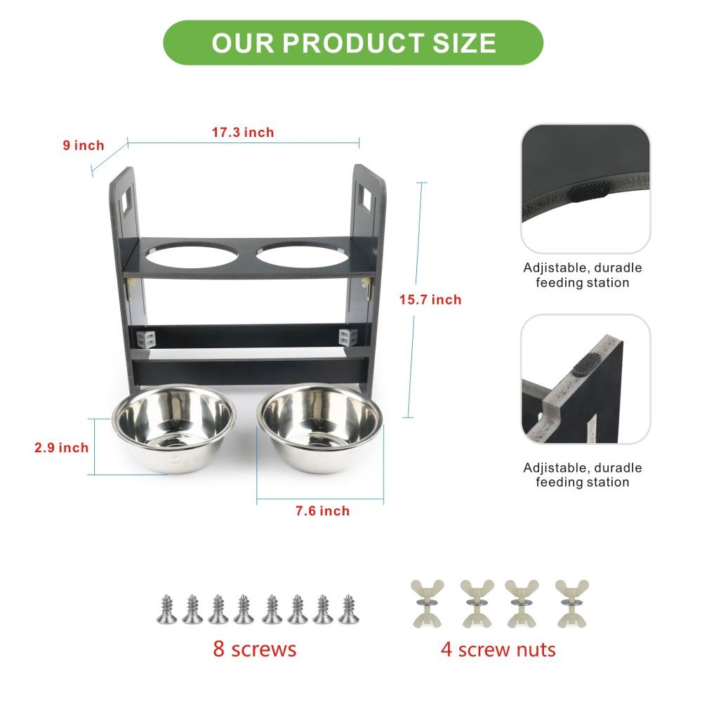 Adjustable Raised Dog Bowls with Wooden Stand by HitMyNeed