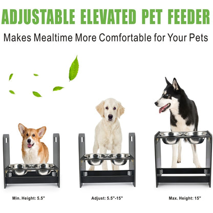 Adjustable Raised Dog Bowls with Wooden Stand by HitMyNeed