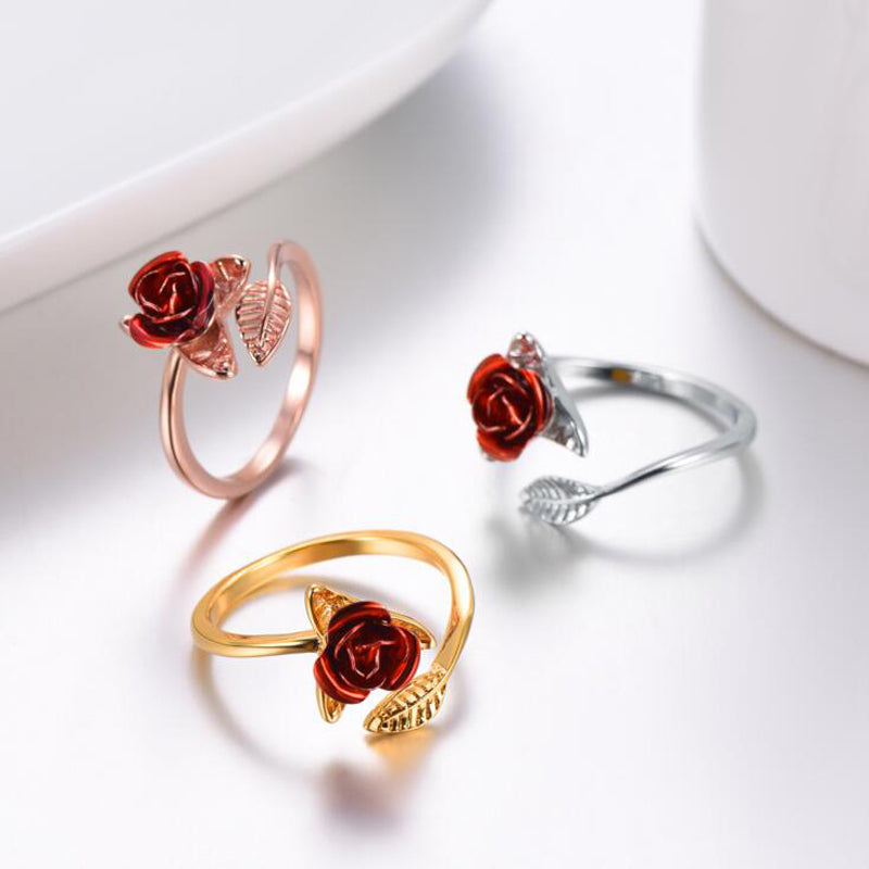 Adjustable Red Rose Ring in Metal Alloy by HitMyNeed
