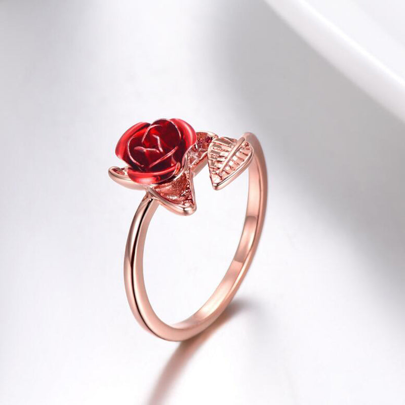 Adjustable Red Rose Ring in Metal Alloy by HitMyNeed