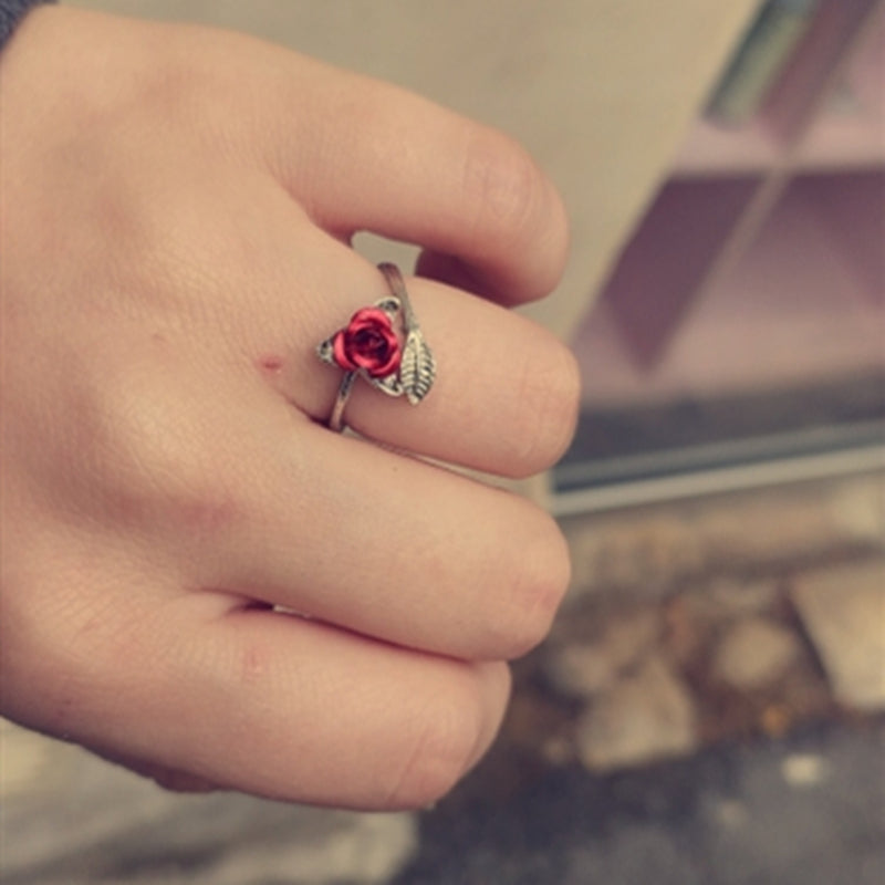 Adjustable Red Rose Ring in Metal Alloy by HitMyNeed